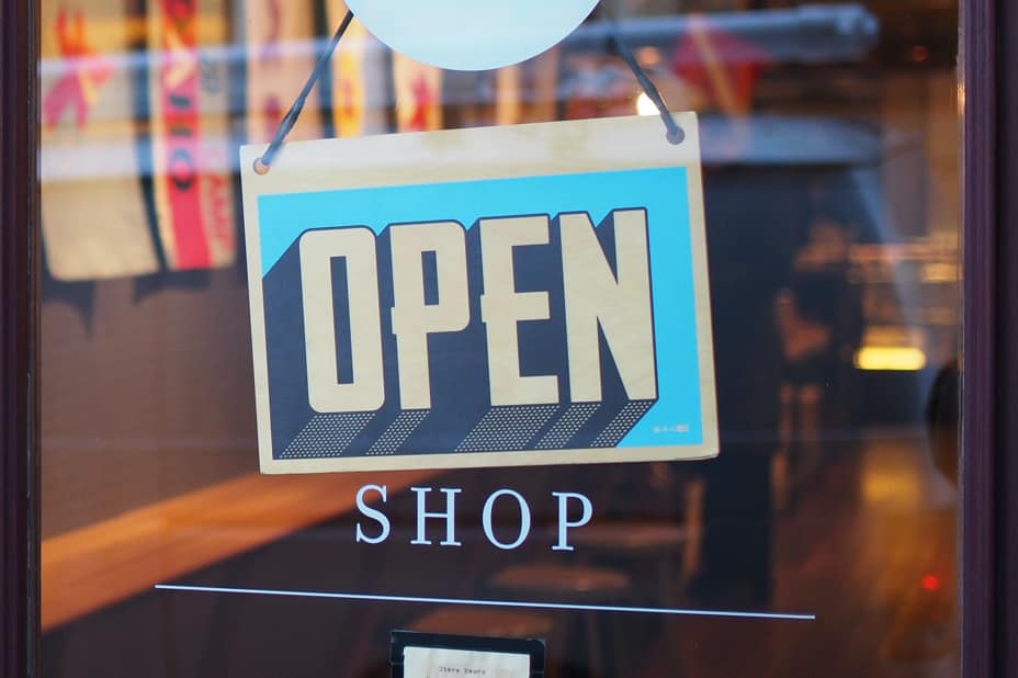 Store door with an open sign.