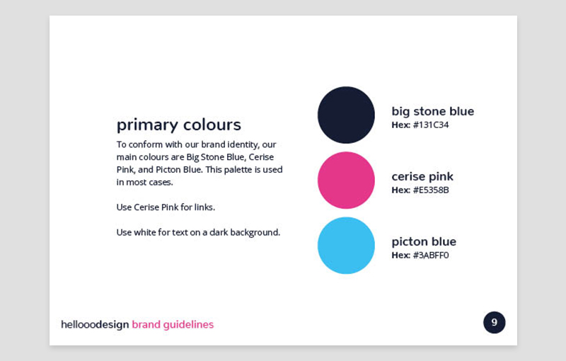 Page from hellooodesign's brand guidelines booklet.