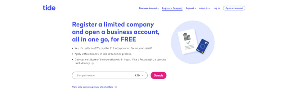 Register a limited company with Tide.