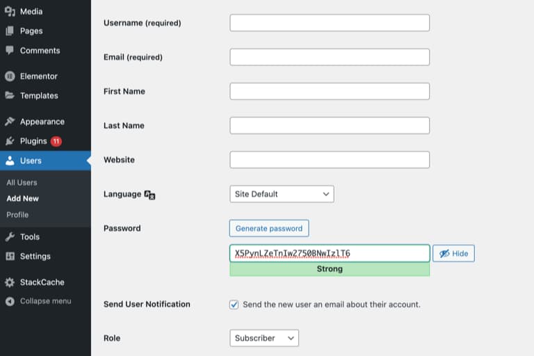 Add a new WordPress user.