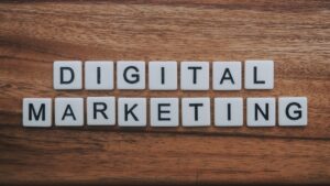 Individual letters spelling digital marketing.